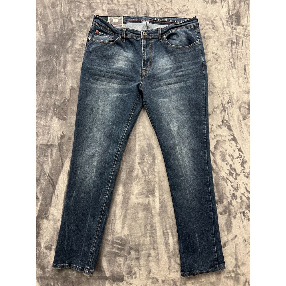 MBX Jeans Mens 38x32 Blue Denim Cotton Stretch Medium Wash Slim Fit Tapered Leg